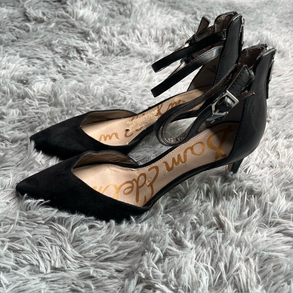 Sam Edelman Heels Womens Size 8 Oriana black suede leather ankle double strap - Picture 1 of 9